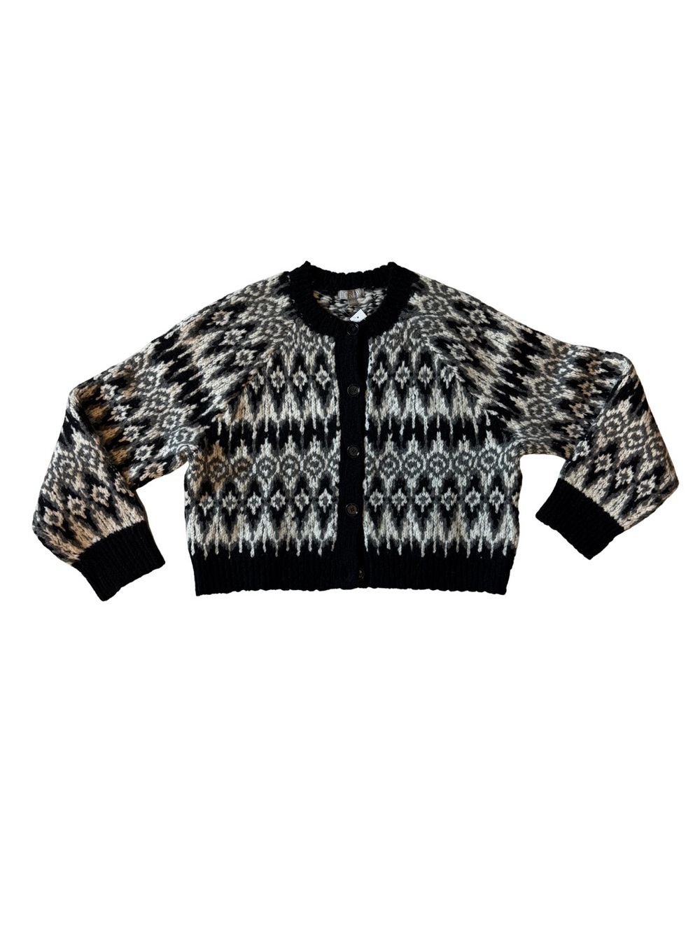 J. Crew Black and White Fair Isle Cardigan